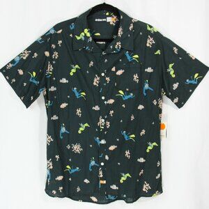 NEW Ambsn Sea Monkeys Scuba Tropical Fish Button Down Mens Short Sleeve Shirt XL